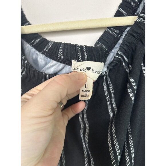 Derek Heart Womens Black White Striped Jumpsuit Casual Comfort Style Size Large - Picture 6 of 13